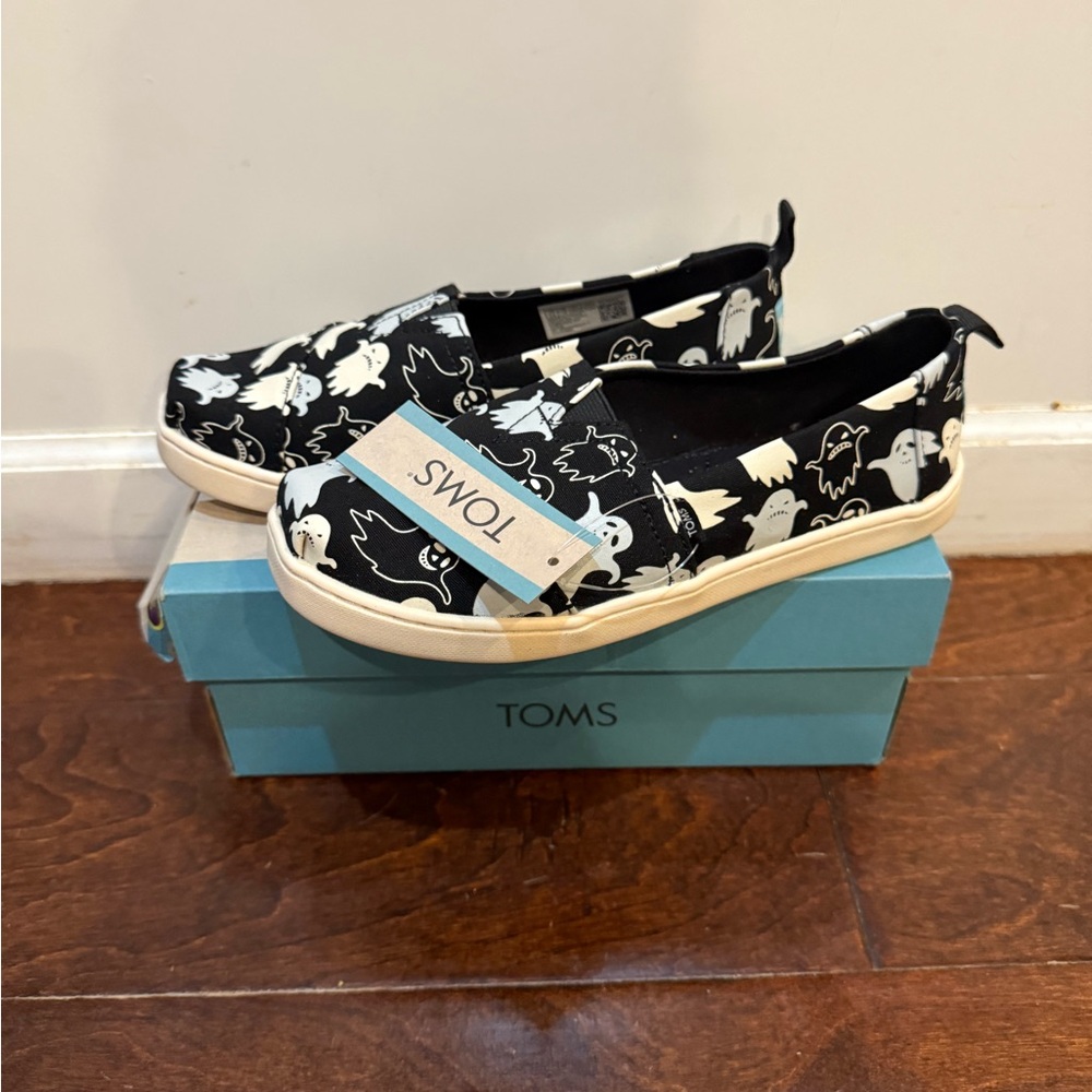 TOMS Alpargata Black and White Ghost Pattern Slip-Ons